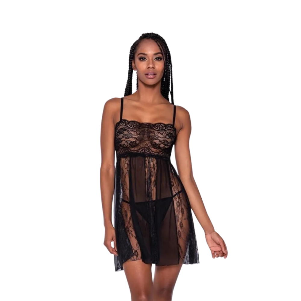 Turn Me Onyx Sheer Panel Babydoll