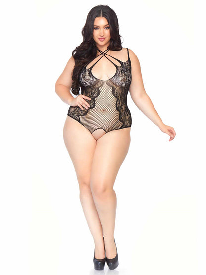 Plus Afterglow Lace Halter Teddy