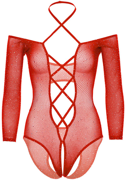 Say My Name Rhinestone Crotchless Teddy