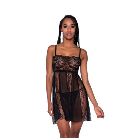 Turn Me Onyx Sheer Panel Babydoll